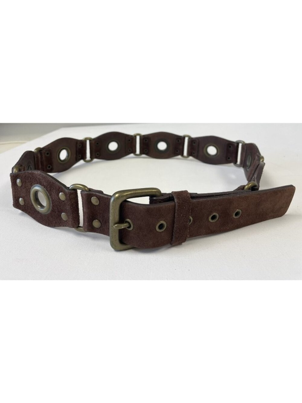Saks Fifth Avenue Brown Suede Eyelet Belt with Brass Hardware